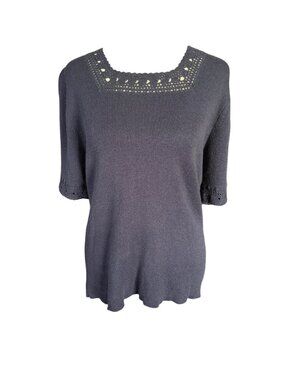 Sag Harbor women's dark blue short sleeve pullover sweater size medium